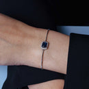 Pulsera ajustable rectangular de circonitas azules y transparentes de plata de ley 925 rodiada - STB00615-BLUE