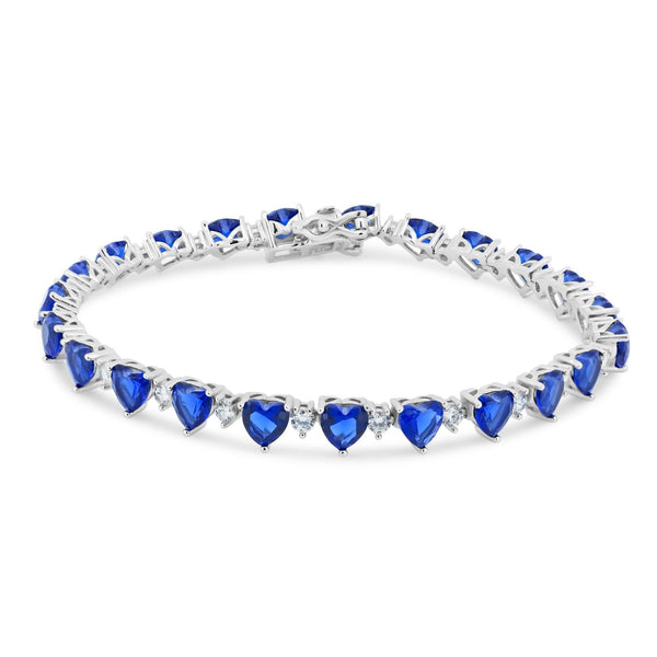 Rhodium Plated 925 Sterling Silver Heart Blue CZ 6mm Tennis Bracelet - STB00622BLUE | Silver Palace Inc.