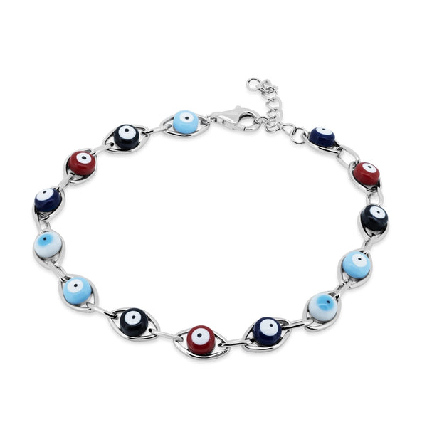 Rhodium Plated 925 Sterling Silver Multicolor Evil Eye Bracelet - STB00624 | Silver Palace Inc.