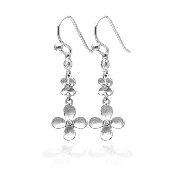 Closeout-Silver 925 Rhodium Plated Matte Finish Hanging Clover Earrings - STE00742 | Silver Palace Inc.