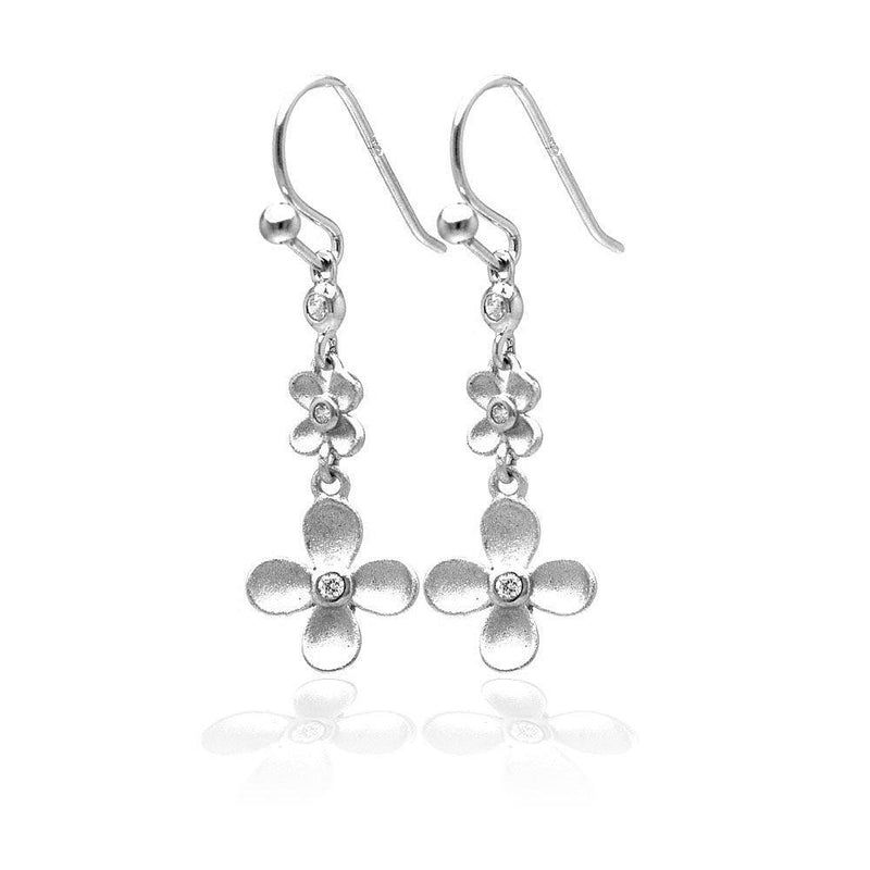 Closeout-Silver 925 Rhodium Plated Matte Finish Hanging Clover Earrings - STE00742 | Silver Palace Inc.