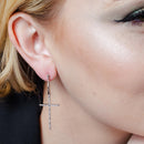 Rhodium Plated 925 Sterling Silver Cross CZ Dangling hoop Earring - STE01357