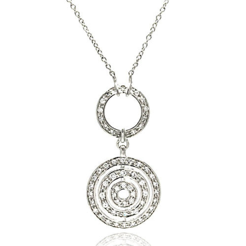 Closeout-Silver 925 Clear CZ Rhodium Plated Multi Circle Pendant Necklace - STP00185 | Silver Palace Inc.