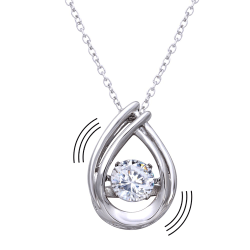 Silver 925 Rhodium Plated Open Teardop Pendant Necklace with Dancing CZ - STP01637 | Silver Palace Inc.