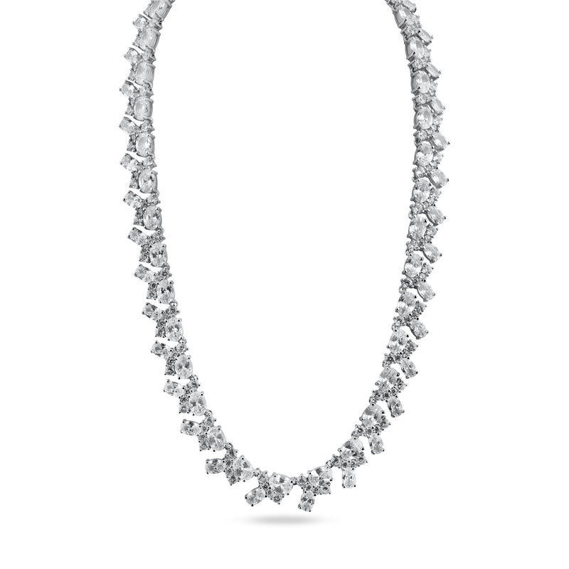 Rhodium Plated 925 Sterling Silver Multi Shape Clear CZ Tennis Necklace - STP01838
