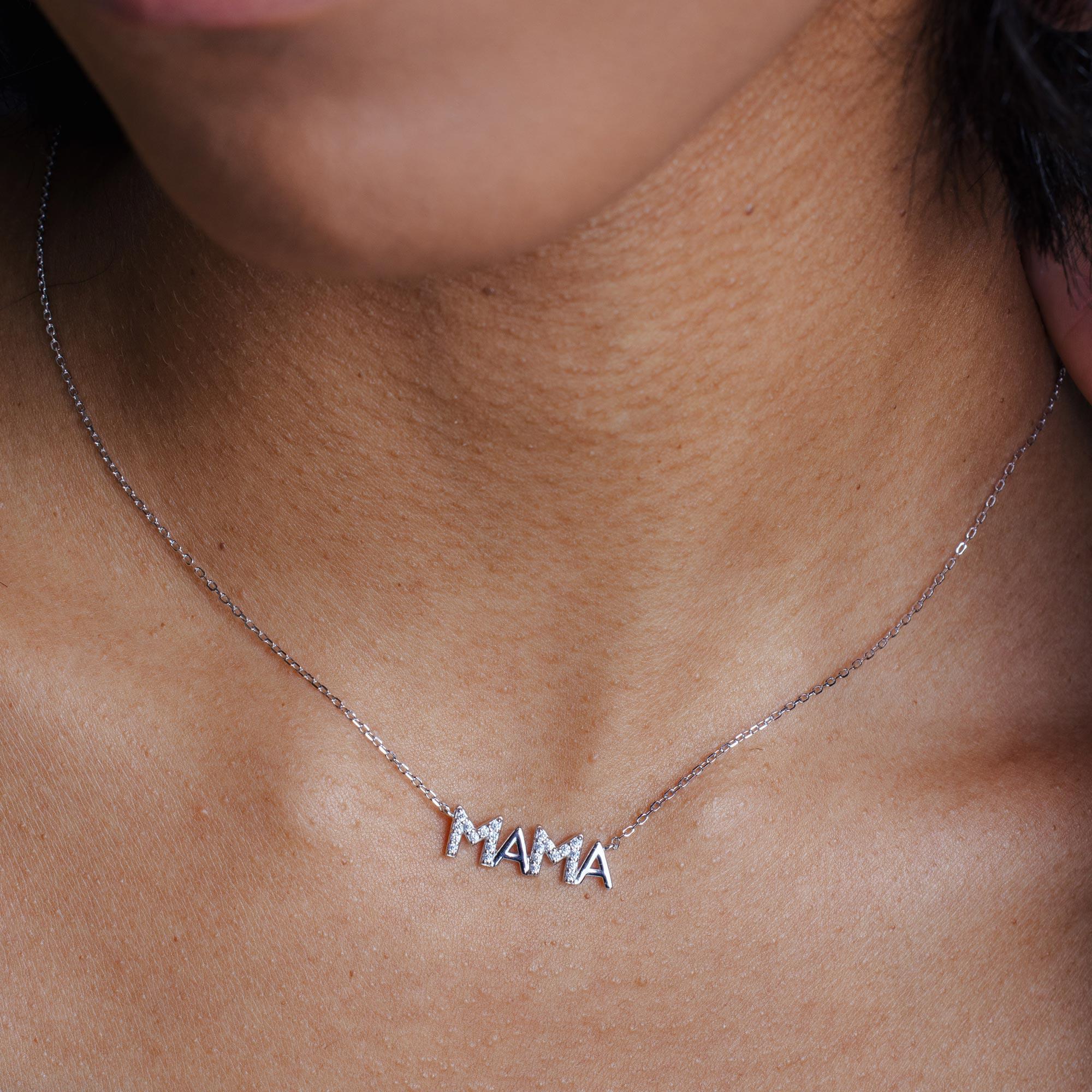 Collar MAMA con circonitas cúbicas en plata de ley 925 rodiada - STP01842