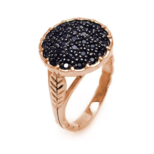Closeout-Silver 925 Rose Gold Plated Black CZ Circle Ring - STR00586RGP | Silver Palace Inc.