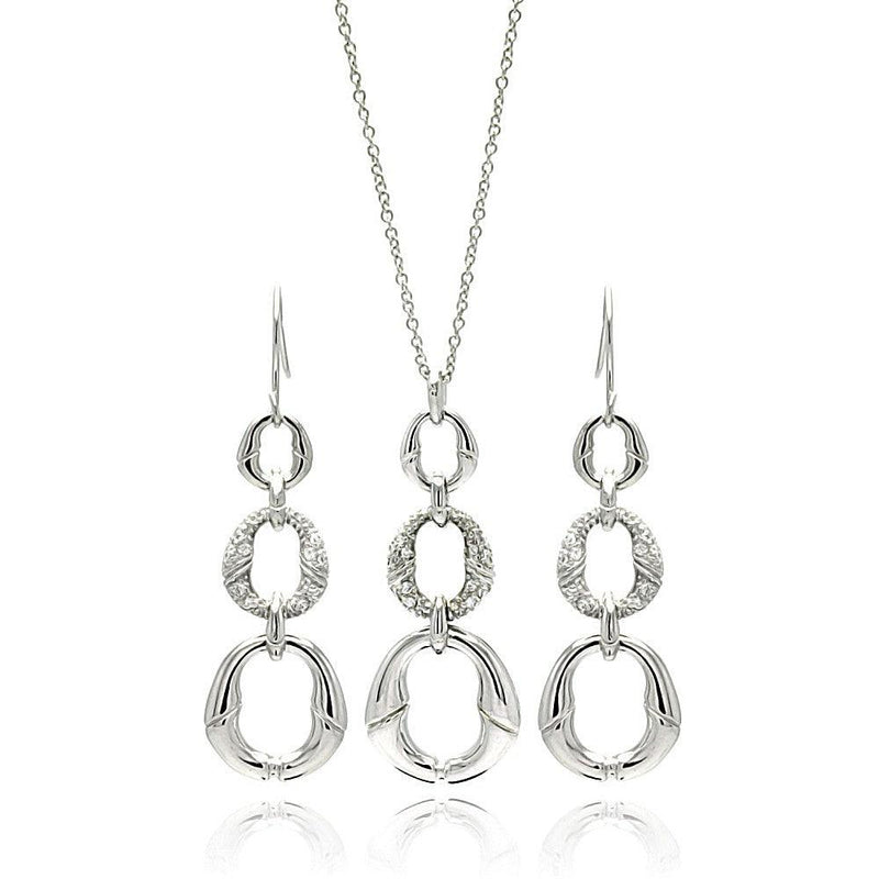 Silver 925 Rhodium Plated Open Oval CZ Dangling Earring and Necklace Set - STS00090 | Silver Palace Inc.