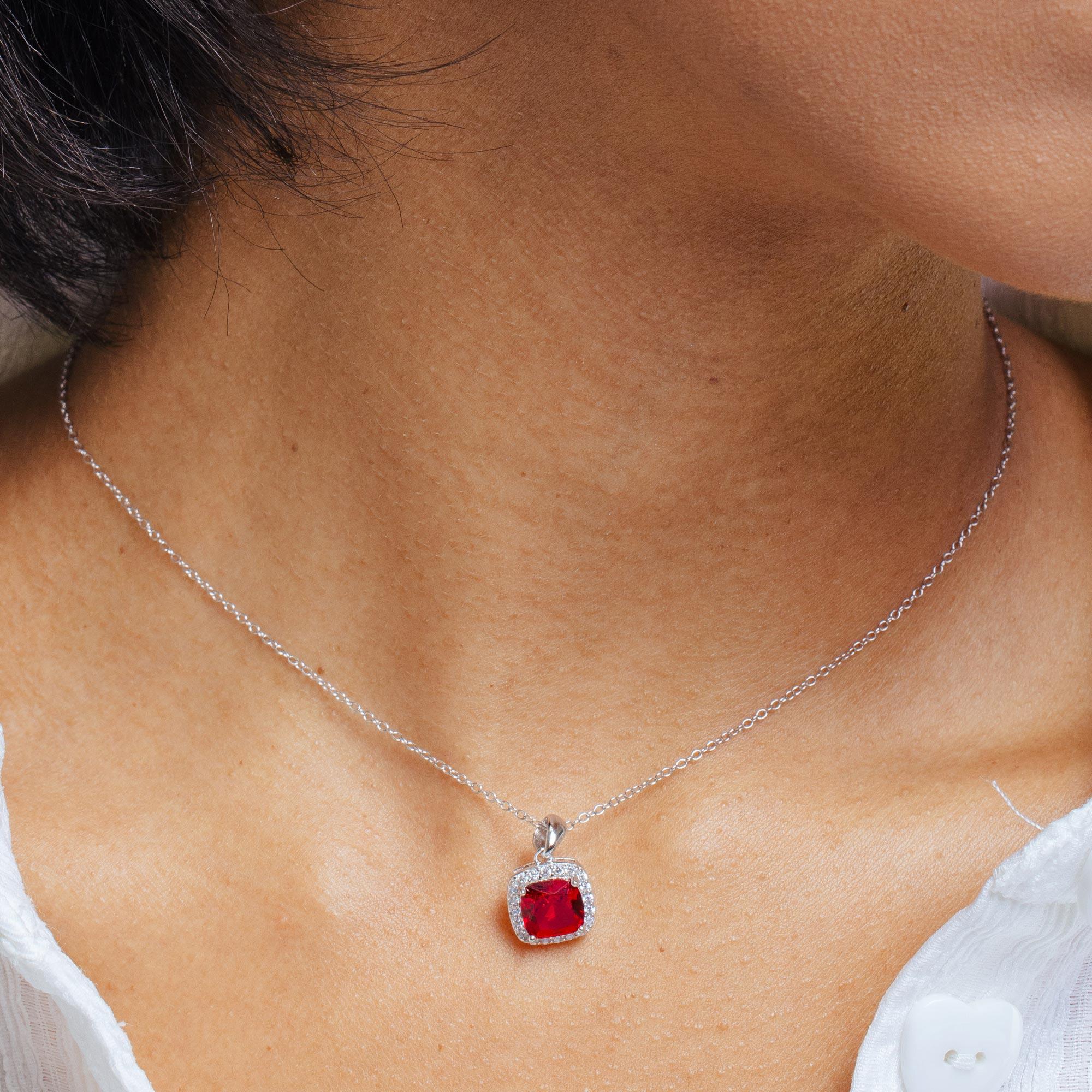 Conjunto de circonitas cuadradas rojas y transparentes en plata de ley 925 rodiada - STS00549-RED