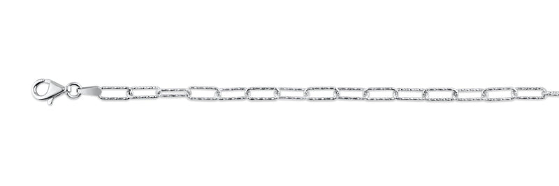 Rhodium Plated 925 Sterling Silver Diamond Cut Paperclip Link Chain 3.2mm - VGC21 RH