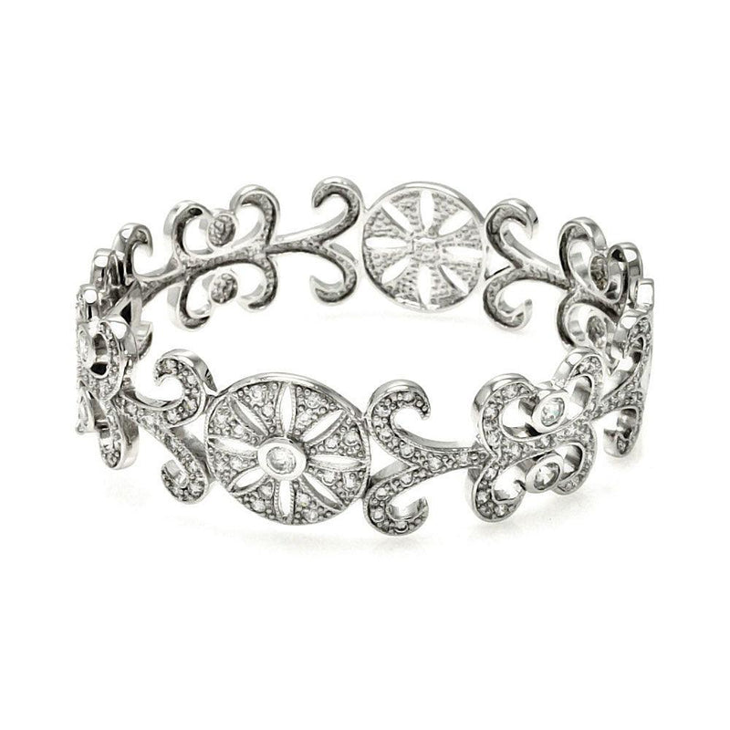 Closeout-Silver 925 Rhodium Plated Flower Design CZ Bangle Bracelet - BGG00036 | Silver Palace Inc.