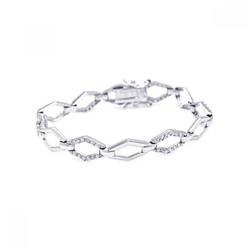 Silver 925 Rhodium Plated Open Sharp Marquis CZ Outline Bracelet - BGB00010 | Silver Palace Inc.
