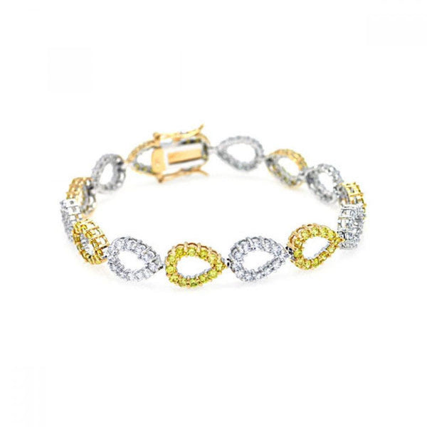 Closeout-Silver 925 Rhodium Plated Open Clear and Yellow Teardrop CZ Bracelet - BGB00012 | Silver Palace Inc.