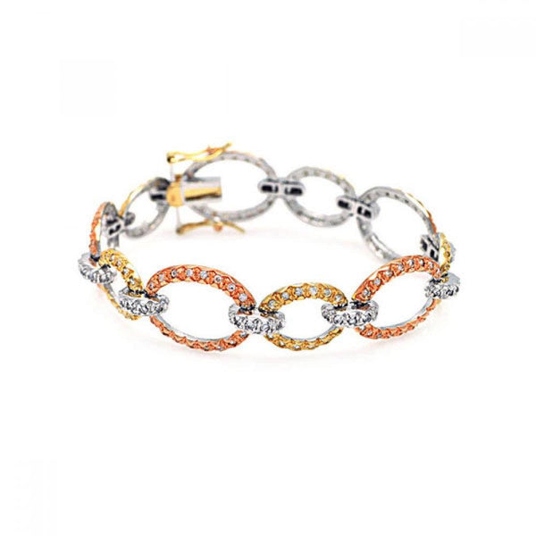 Closeout-Silver 925 Rose Gold and Gold and Rhodium Plated Multiple Open Circle CZ Bracelet - BGB00014 | Silver Palace Inc.