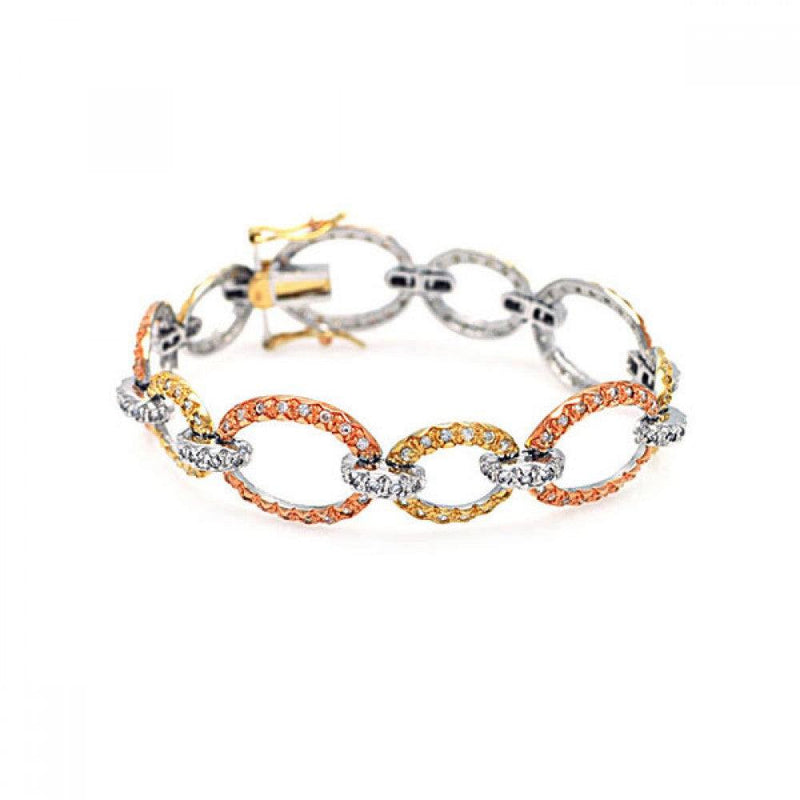 Closeout-Silver 925 Rose Gold and Gold and Rhodium Plated Multiple Open Circle CZ Bracelet - BGB00014 | Silver Palace Inc.
