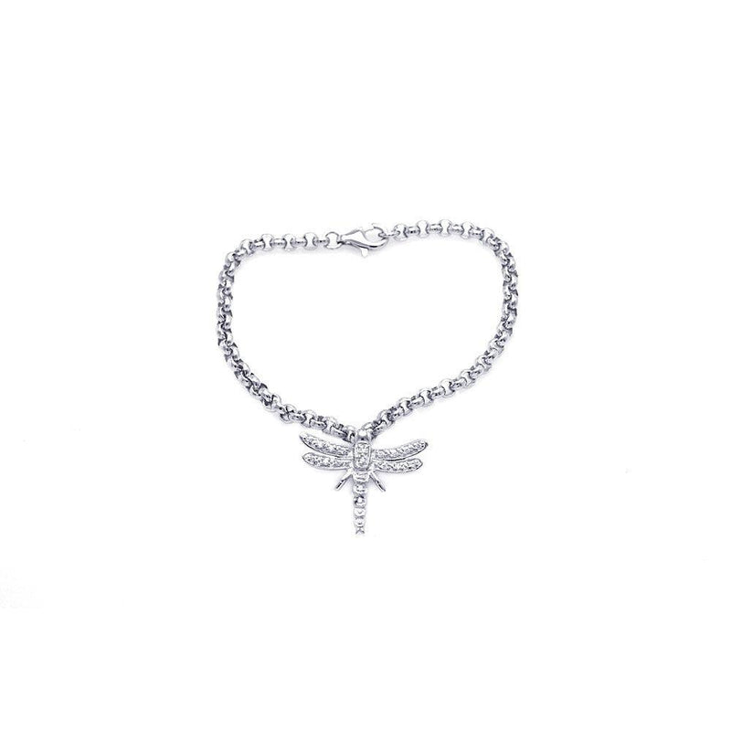 Silver 925 Rhodium Plated Clear CZ Dragonfly Bracelet - STB00047 | Silver Palace Inc.