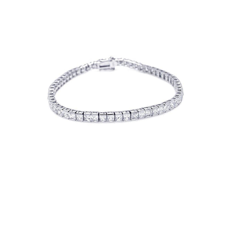 Silver 925 Rhodium Plated Square Clear CZ Tennis Bracelet - STB00094 | Silver Palace Inc.