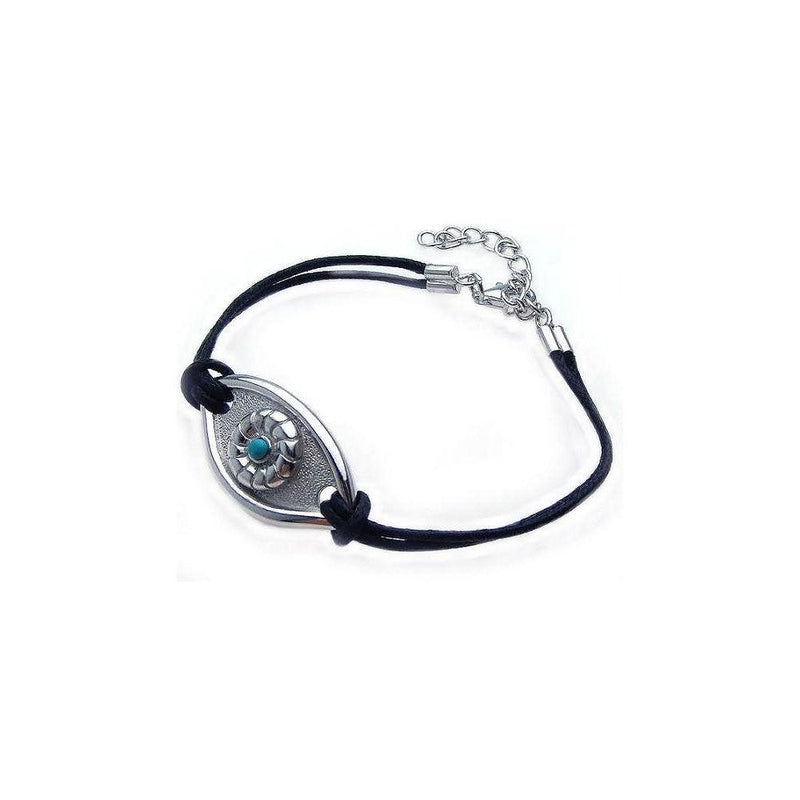 Silver 925 Rhodium Plated Evil Eye Black Cord Bracelet - STB00349 | Silver Palace Inc.