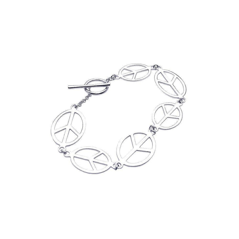 Closeout-Silver 925 Rhodium Plated Peace Sign Bracelet - STB00355 | Silver Palace Inc.