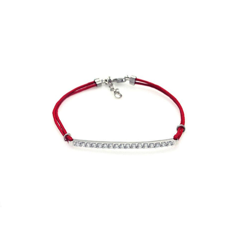 Silver 925 Rhodium Plated Clear CZ ID Red Cord Bracelet - STB00401 | Silver Palace Inc.