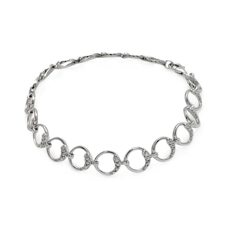 Silver 925 Rhodium Plated Open Circle Link Bracelet - STB00484 | Silver Palace Inc.
