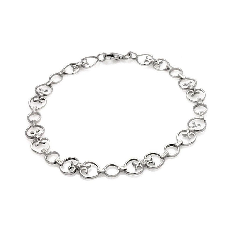 Silver 925 Rhodium Plated Open Heart Clear CZ Link Bracelet - STB00488 | Silver Palace Inc.