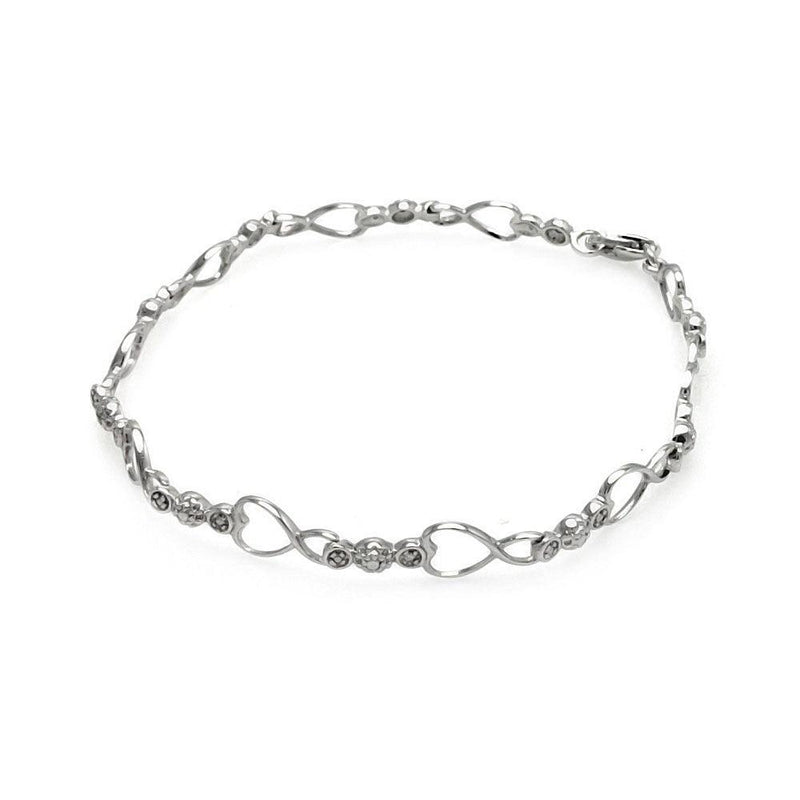Silver 925 Rhodium Plated Open Heart Link Bracelet - STB00490 | Silver Palace Inc.