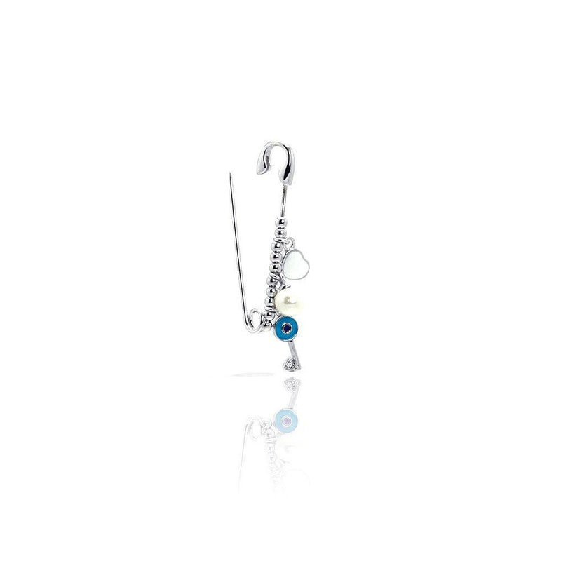 Silver 925 Rhodium Plated Beads Pearl Heart Key Pin Pendant - STP01009 | Silver Palace Inc.