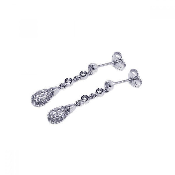 Silver 925 Rhodium Plated Micro Pave Clear Teardrop CZ Dangling Earrings - ACE00027 | Silver Palace Inc.