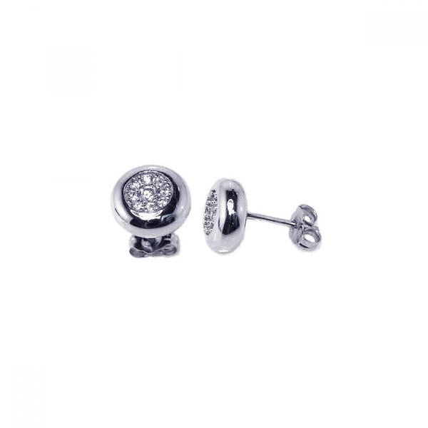 Silver 925 Rhodium Plated Micro Pave Clear Circle Inlay CZ Stud Earrings - ACE00028 | Silver Palace Inc.