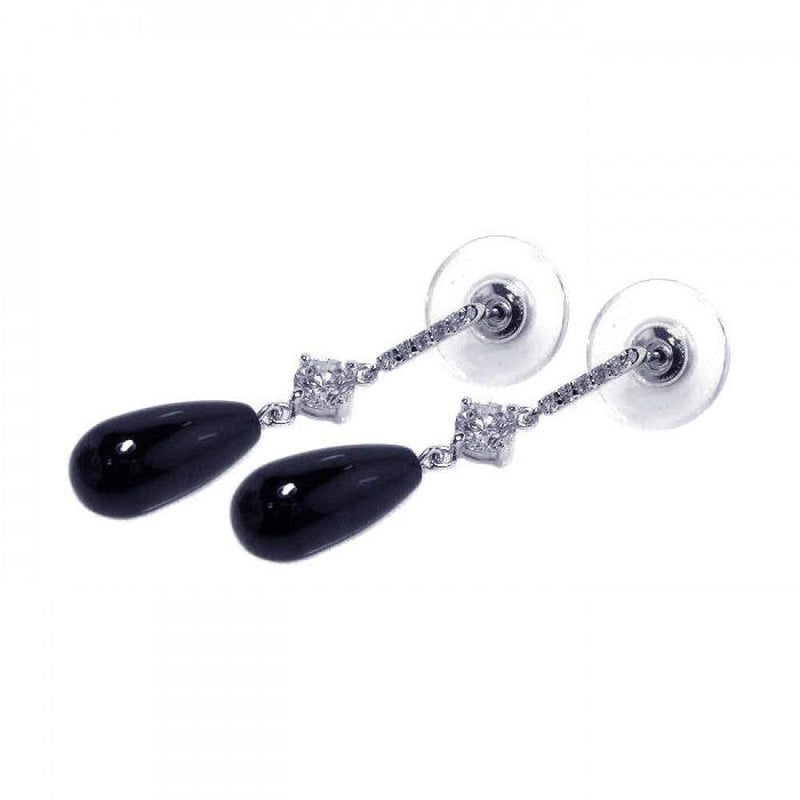 Silver 925 Rhodium Plated Teardrop Black and Clear CZ Dangling Stud Earrings - BGE00023 | Silver Palace Inc.