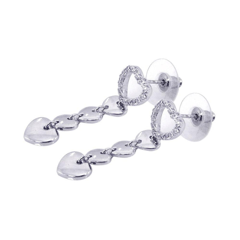 Silver 925 Rhodium Plated Open Heart Clear CZ Dangling Earrings - BGE00047 | Silver Palace Inc.