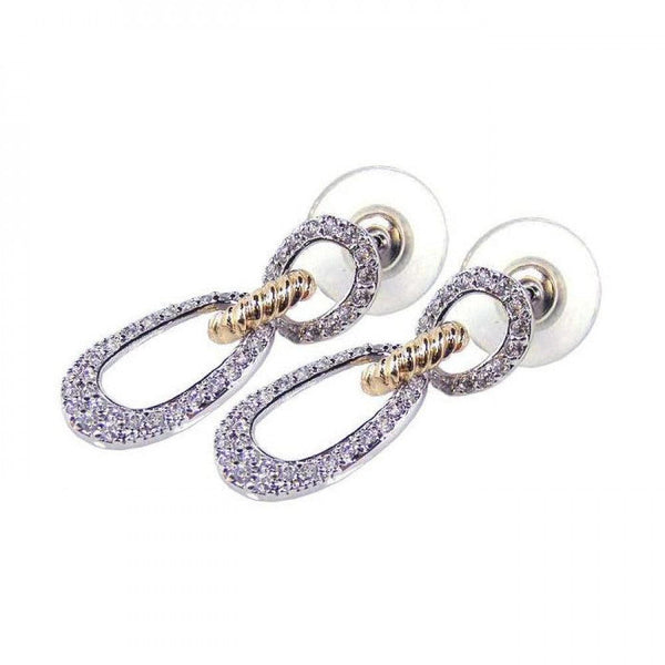 Silver 925 Gold and Silver Rhodium Plated Open Round Clear CZ Dangling Stud Earrings - BGE00052 | Silver Palace Inc.