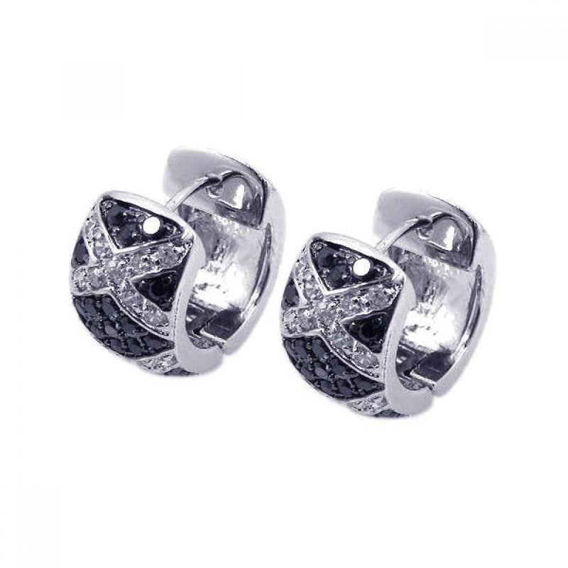 Closeout-Silver 925 Rhodium Plated Clear Filigree CZ huggie hoop Earrings - BGE00065 | Silver Palace Inc.