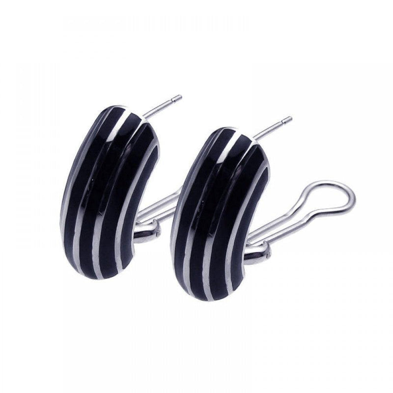 Closeout-Silver 925 Rhodium Plated Strip Enamel CZ Lever Back Earrings - BGE00095 | Silver Palace Inc.