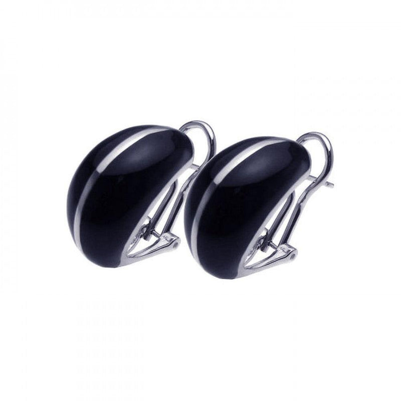 Closeout-Silver 925 Rhodium Plated Black Enamel Lever Back Earrings - BGE00099 | Silver Palace Inc.