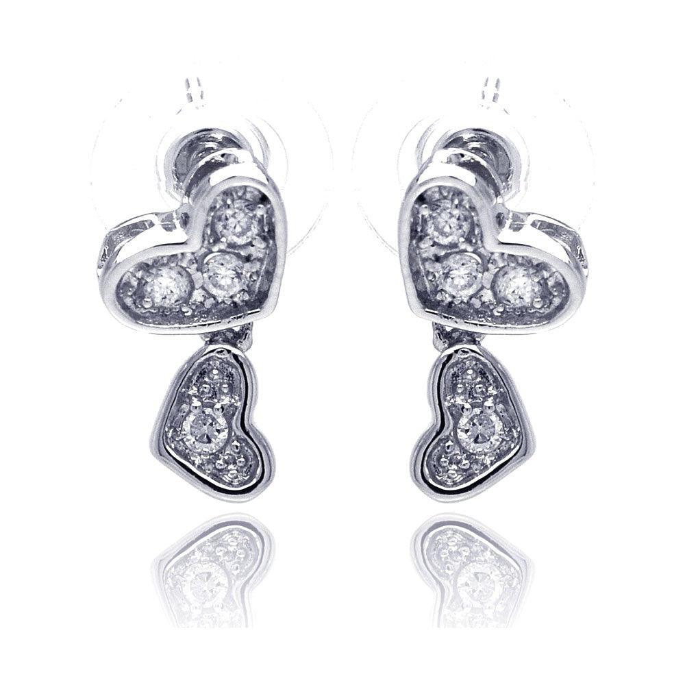 Silver 925 Rhodium Plated Heart CZ Inlay Dangling Stud Earrings - BGE00115 | Silver Palace Inc.
