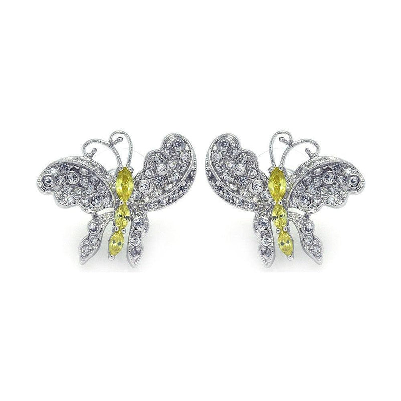 Closeout-Silver 925 Rhodium Plated Yellow CZ Butterfly Stud Earrings - BGE00132 | Silver Palace Inc.