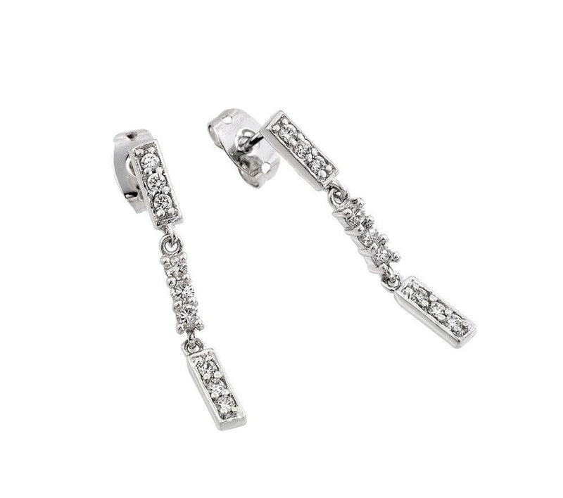 Silver 925 Rhodium Plated Multiple Channel Round CZ Dangling Earrings - BGE00218