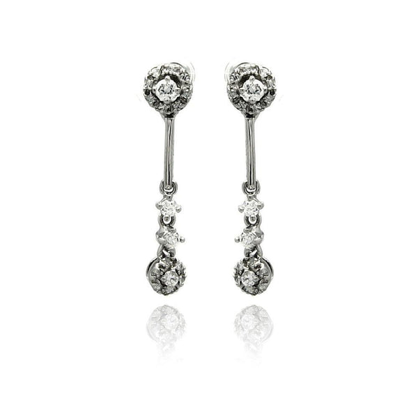 Silver 925 Rhodium Plated Multiple Round CZ Dangling Stud Earrings - BGE00226 | Silver Palace Inc.