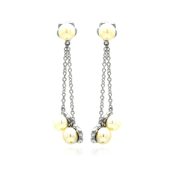 Silver 925 Rhodium Plated Fresh Water Pearl Wire Dangling Stud Earrings - BGE00234 | Silver Palace Inc.