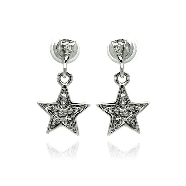 Silver 925 Rhodium Plated Star CZ Inlay Dangling Stud Earrings - BGE00236 | Silver Palace Inc.