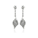 Silver 925 Rhodium Plated Leaf CZ Inlay Dangling Stud Earrings - BGE00269 | Silver Palace Inc.
