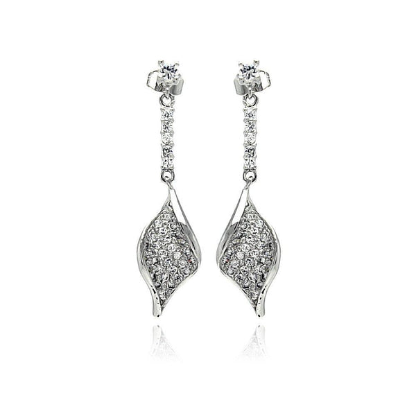 Silver 925 Rhodium Plated Leaf CZ Inlay Dangling Stud Earrings - BGE00269 | Silver Palace Inc.