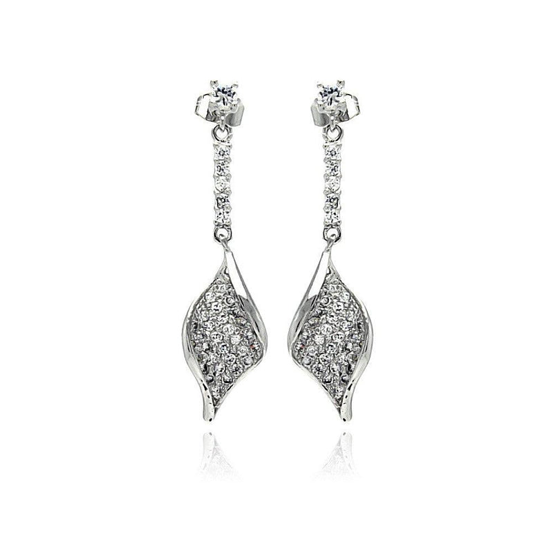 Silver 925 Rhodium Plated Leaf CZ Inlay Dangling Stud Earrings - BGE00269 | Silver Palace Inc.