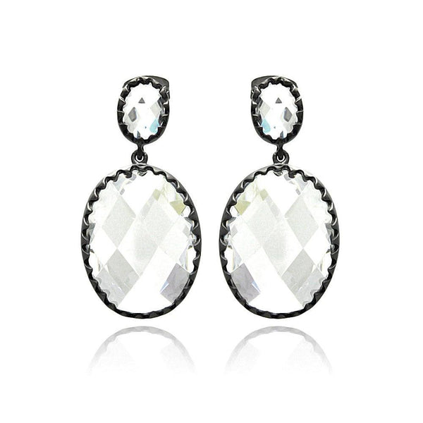 Silver 925 Rhodium Plated Round Black Matte CZ Dangling Earrings - BGE00272 | Silver Palace Inc.