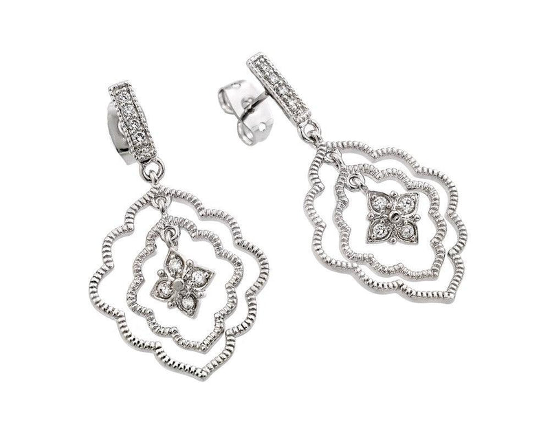 Silver 925 Rhodium Plated Channel Curvy Marquis Flower CZ Dangling Earrings - BGE00355 | Silver Palace Inc.