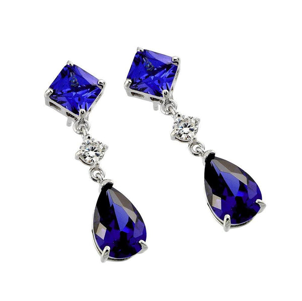 Silver 925 Gold Rhodium Plated Purple and Clear CZ Dangling Stud Earrings - BGE00372 | Silver Palace Inc.