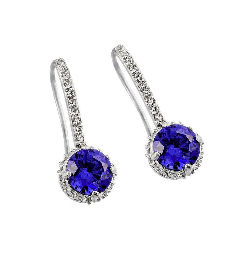 Silver 925 Rhodium Plated Round Purple CZ Hook Earrings - BGE00374 | Silver Palace Inc.