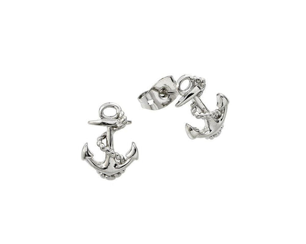 Silver 925 Rhodium Anchor Stud Earrings - BGE00376 | Silver Palace Inc.